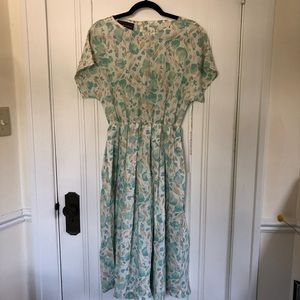 Vintage 80s Floral Cotton Day Dress w/ POCKETS!!